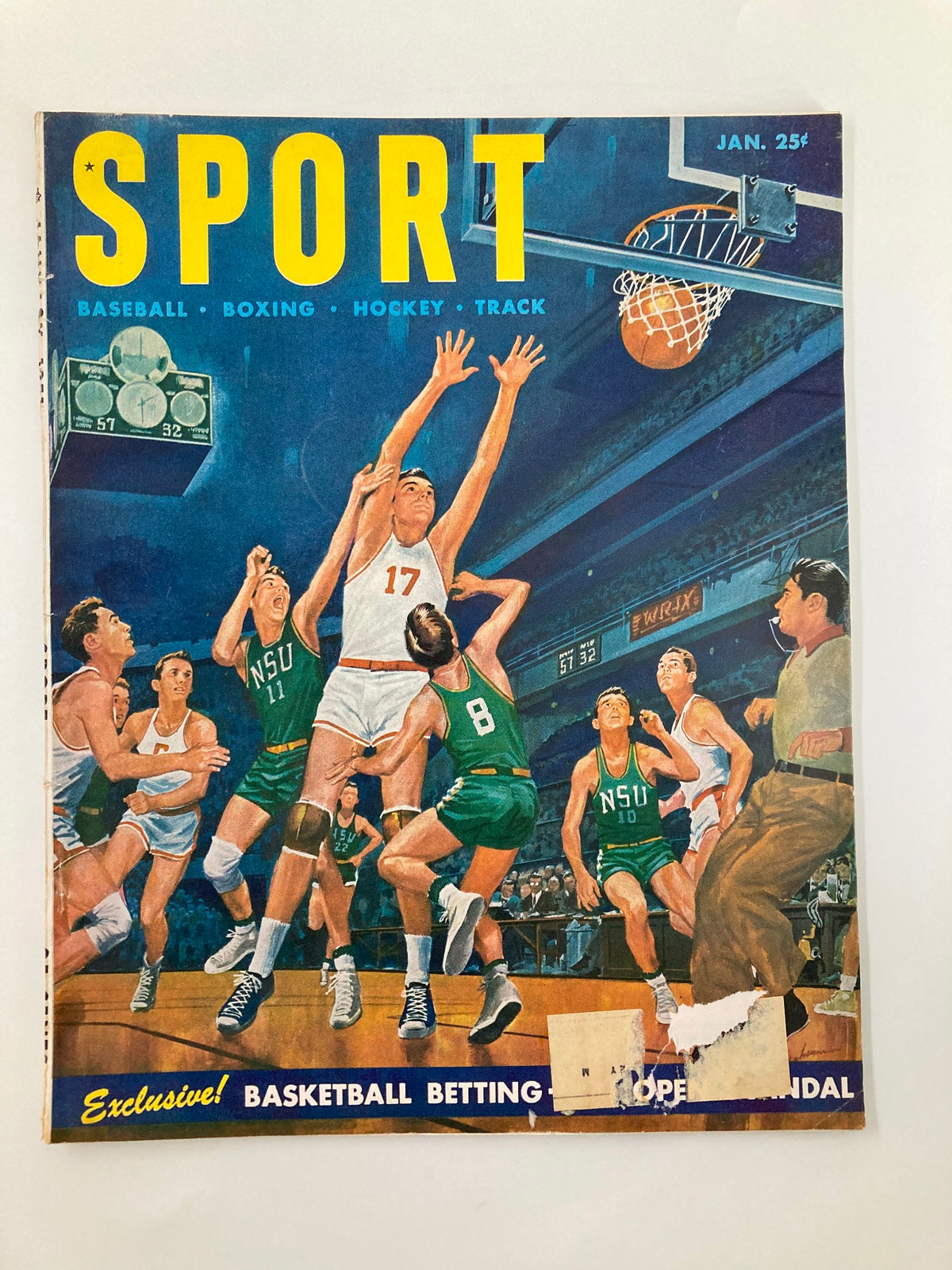 VTG Sport Magazine January 1951 Basketball Betting - An Open Scandal. Cover features intense basketball action with players competing on the court, showcasing vintage sports history.