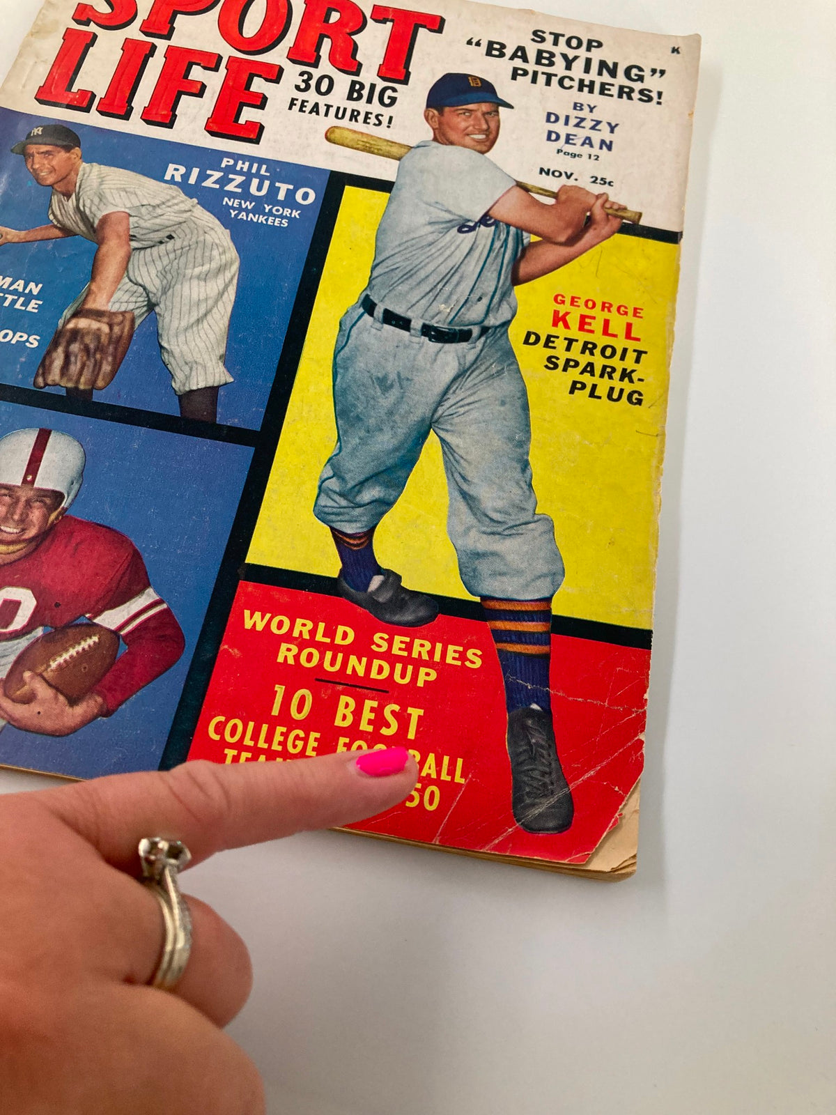 Cover of VTG Sport Life Magazine November 1950 showcasing George Kell and featuring content related to baseball and college football.