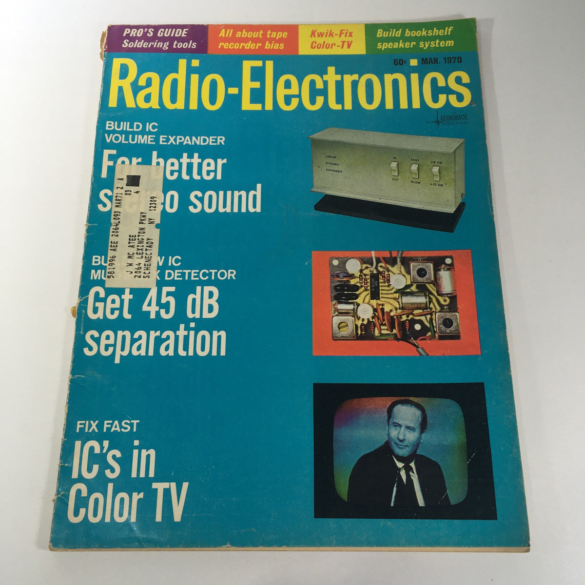 Cover of VTG Radio Electronics Magazine March 1970 featuring 'Build IC Volume Expander' and articles on audio technology and electronics projects.