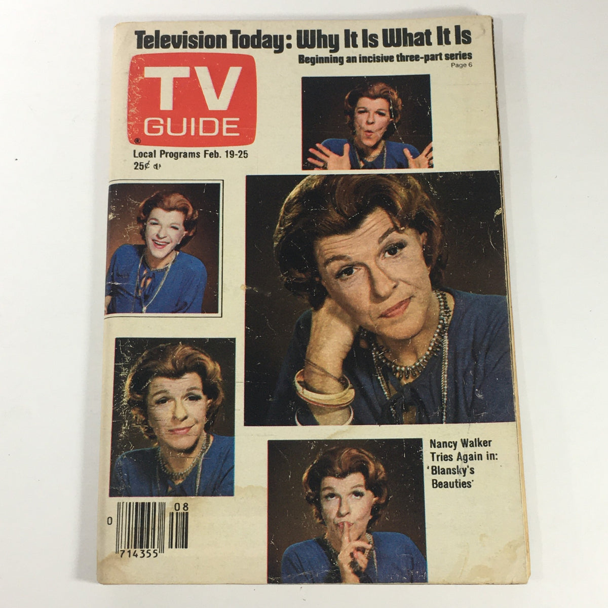 Vintage TV Guide magazine cover from February 19-25, 1977, Volume 25, Number 8, featuring Nancy Walker. The cover highlights images of Nancy Walker with the title 'TV GUIDE' and a description about a television series.