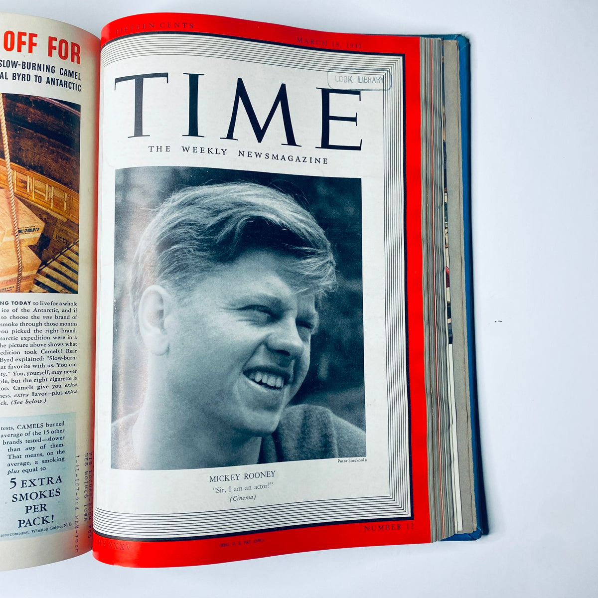 Time Magazine Library Bound January - March 25, 1940 cover featuring Mickey Rooney, showcasing the caption 'Sir, I am an actor!' This magazine captures significant cultural moments from the period.