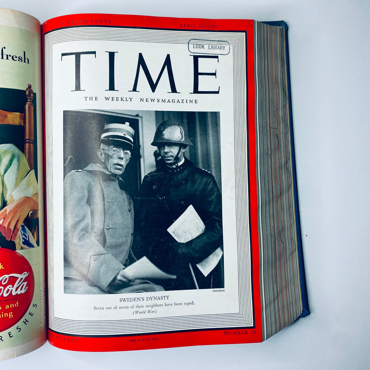 Time Magazine Library Bound Weekly April 1 to June 24, 1940 highlighting the Swedish Dynasty, illustrating the impact of World War II on neighboring countries.
