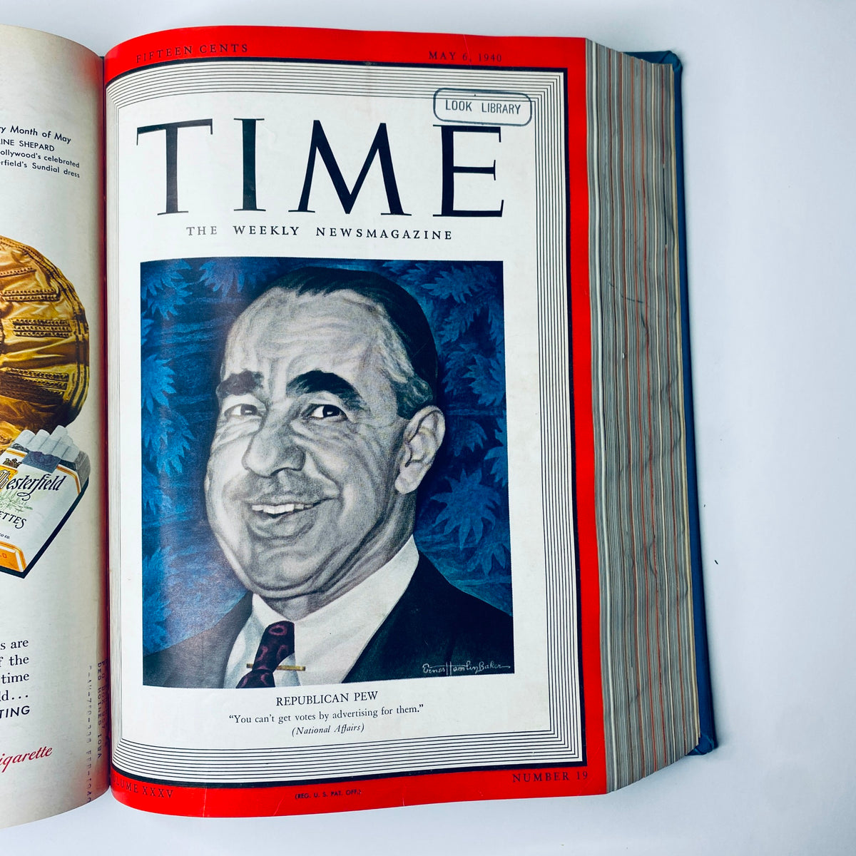 Time Magazine Library Bound Weekly April 1 to June 24, 1940 showcasing Republican Joseph N. Pew, reflecting the political climate of the era.