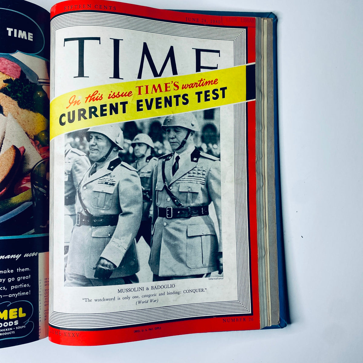Cover of Time Library Bound Weekly Magazine – April 1 to June 24, 1940 depicting Mussolini and Badoglio, reflecting their roles during World War II.