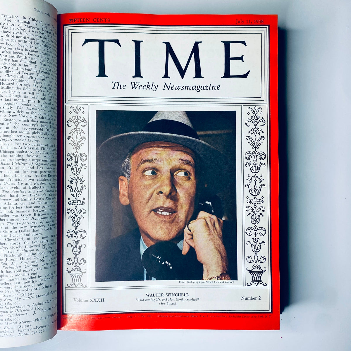 Cover of Time Magazine Library Bound Weekly July 11, 1938 featuring Walter Winchell.