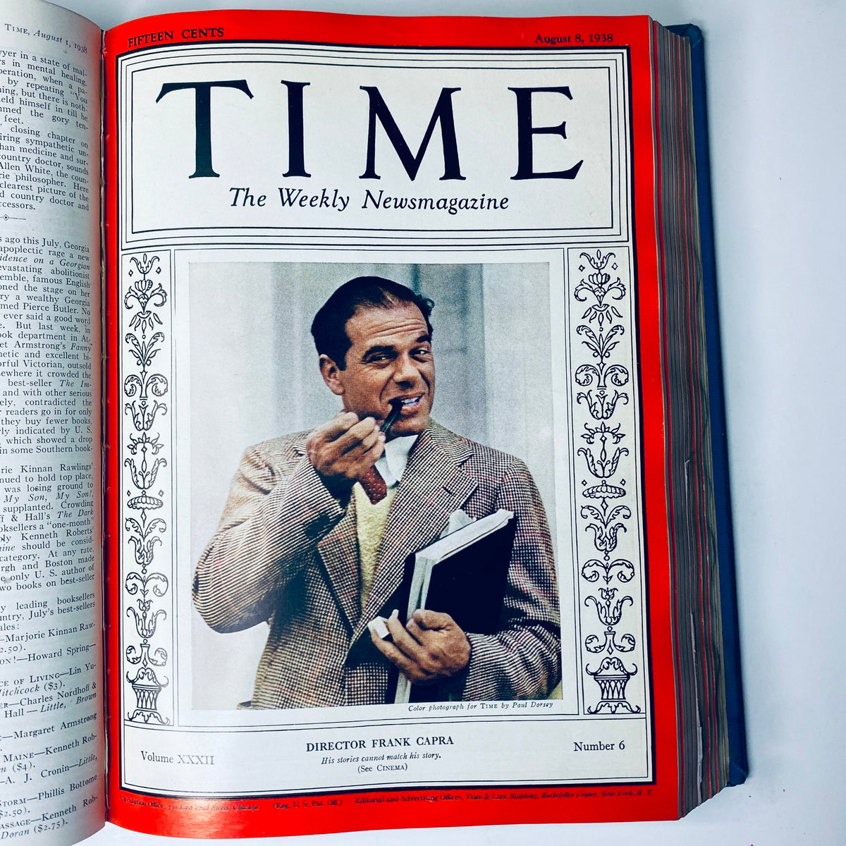 Cover of Time Magazine Library Bound Weekly August 8, 1938 featuring Director Frank Capra.
