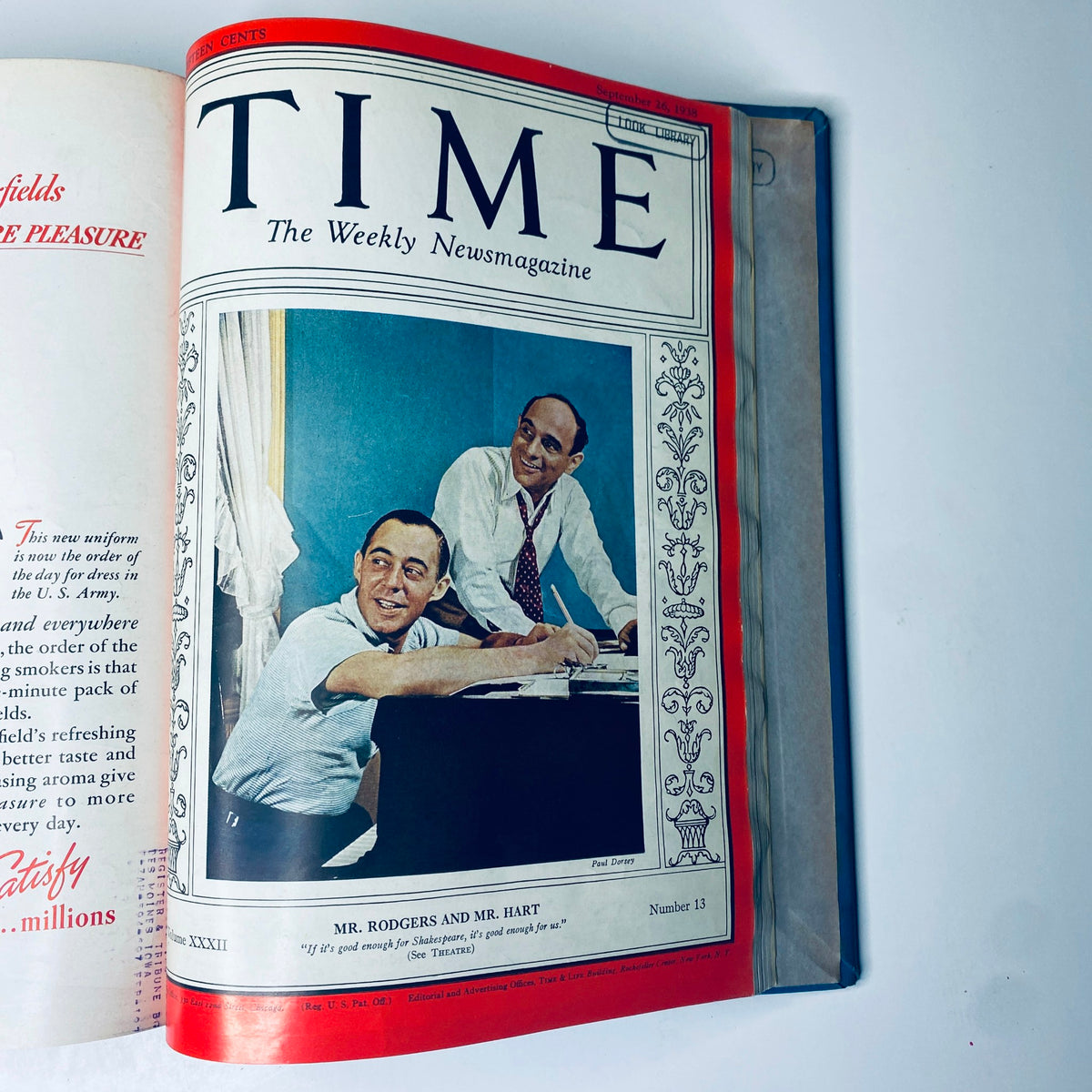 Cover of Time Magazine dated September 26, 1938, showcasing Mr. Rodgers and Mr. Hart, from the Time Magazine Library Bound Weekly July 3, 1938 - September 26, 1938.