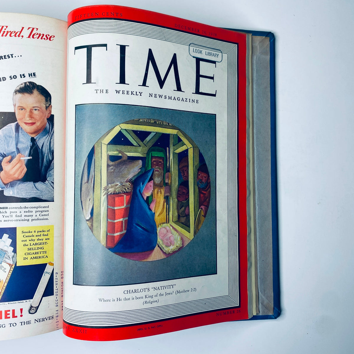 Time Magazine Library Bound Weekly October 3, 1938 - December 26, 1938 featuring Charlot’s 'Nativity' art on the cover, capturing the cultural sentiments of the season.