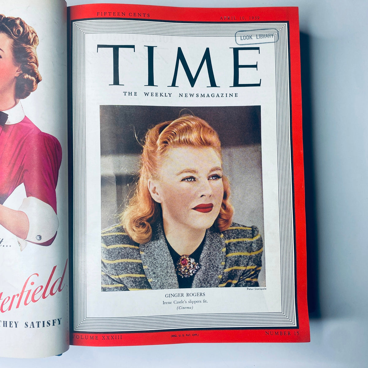 Time Magazine cover from April 10, 1939 featuring Ginger Rogers, titled 'Time Magazine Library Bound April- June 26, 1939 Hitler’s Heinrich Himmler'. The image displays a glamorous portrait with insights into cinema.