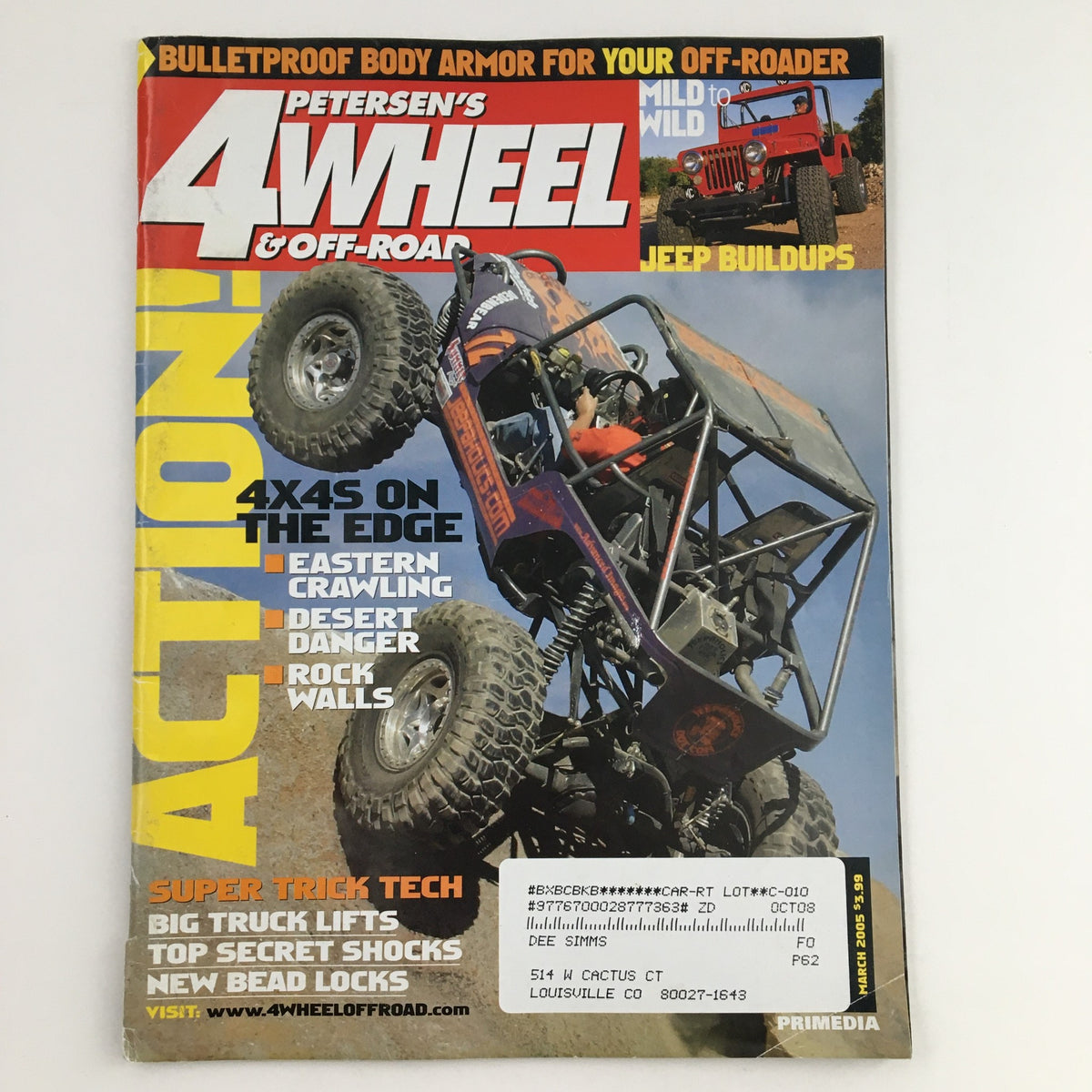 Cover of Petersen's 4 Wheel & Off-Road Magazine, March 2005 edition featuring '4x4s On The Edge' and Eastern Crawling highlights. The cover showcases an off-road vehicle navigating rugged terrain.