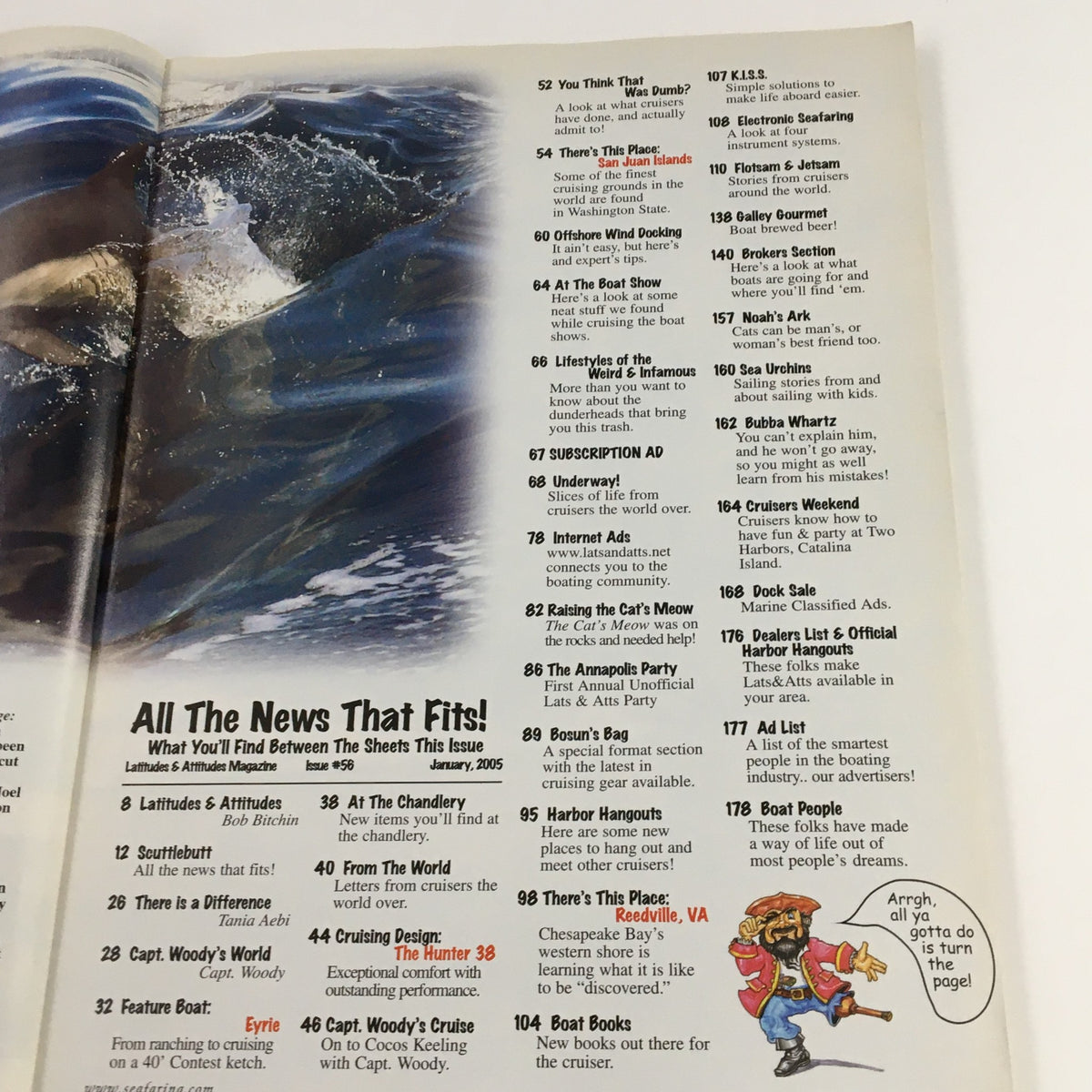 Interior page of Latitudes & Attitudes Magazine January 2005 showcasing content list, highlighting articles and features in the issue.