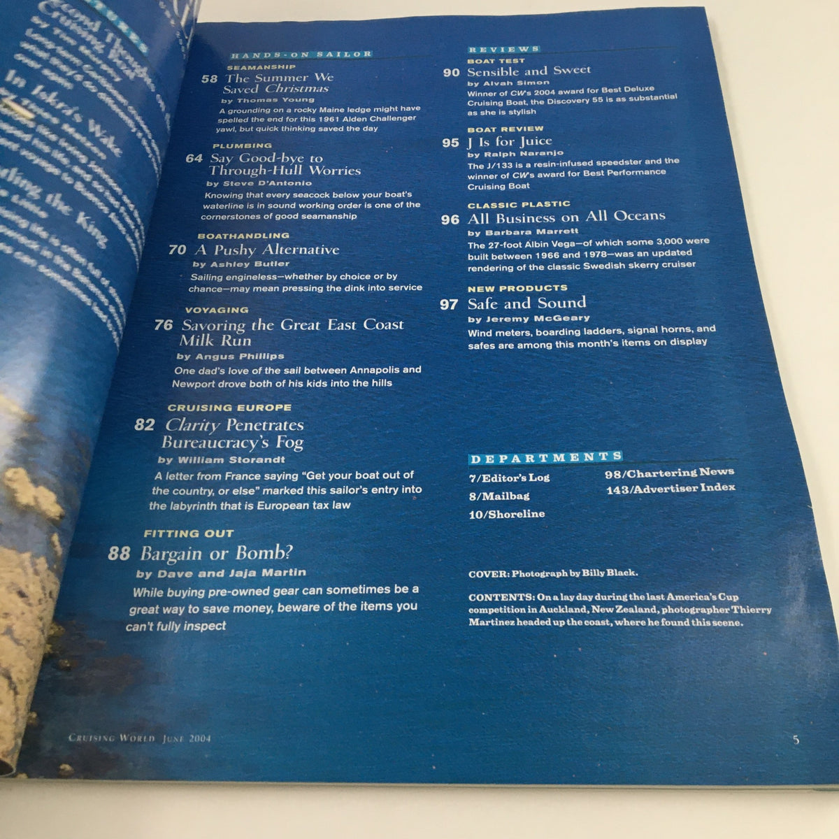 Cruising World Magazine June 2004 interior page displaying additional articles including 'Savoring the Great East Coast Milk Run' and 'Bargain or Bomb?'. This image captures features that cater to the interests of the sailing community.