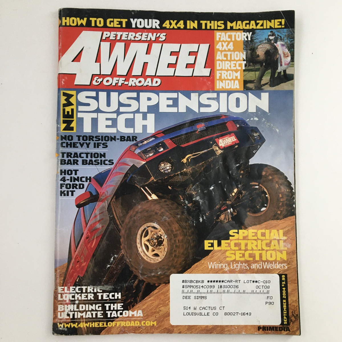 Cover of Petersen's 4 Wheel & Off-Road Magazine September 2004 featuring the Special Electrical Section with topics on wiring, lights, and welders, showcasing a four-wheel drive vehicle in action.
