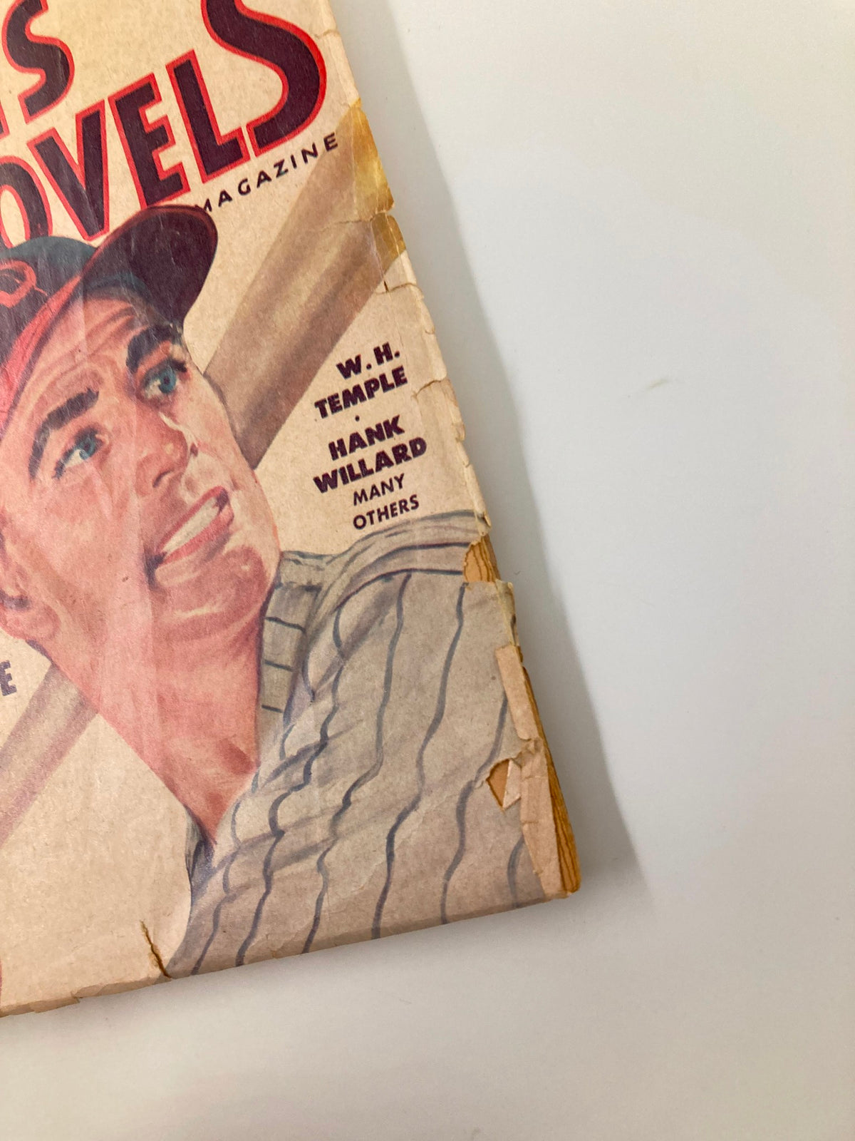 Close-up view of the cover of VTG Sports Novel Magazine September 1949 Vol 18 #2, emphasizing Hank Willard's name and the edition details with visible wear and tear.