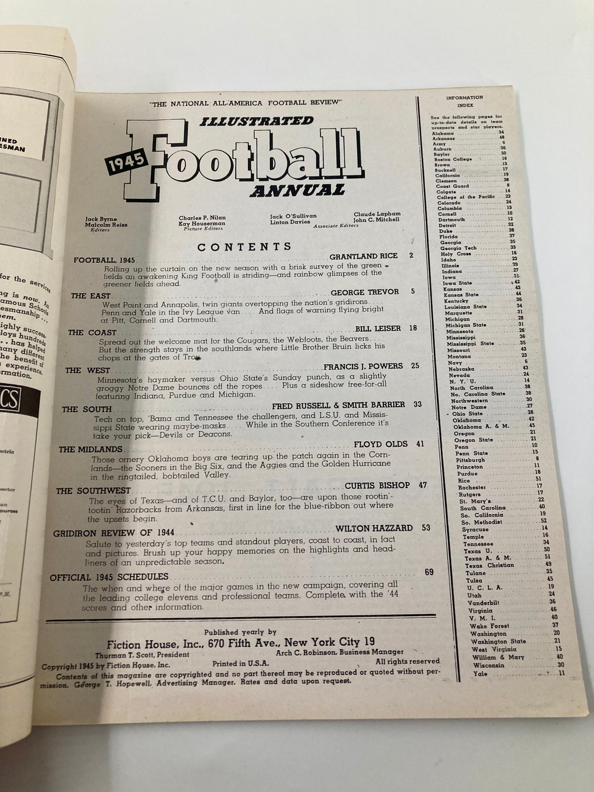 Vintage Illustrated Football Annual 1945 Bill Hackett Ohio State No Label