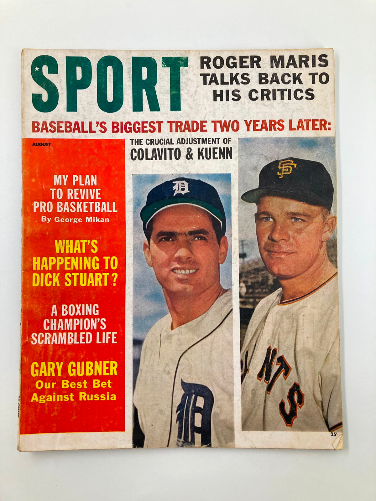 VTG Sport Magazine August 1962 cover featuring baseball players Rocky Colavito and Harvey Kuenn, highlighting baseball's biggest trade two years later and Roger Maris.