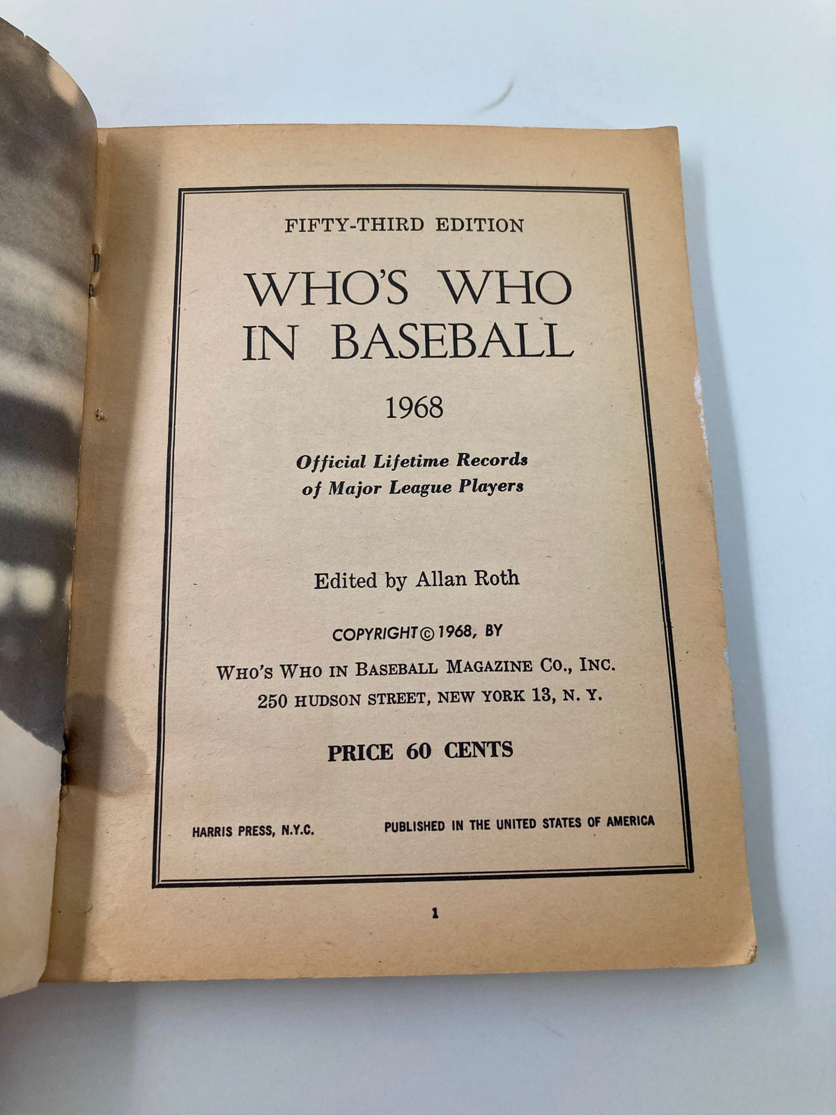 Interior page of the VTG Who's Who in Baseball 1968 53rd Edition featuring the title, edition, and publication details.