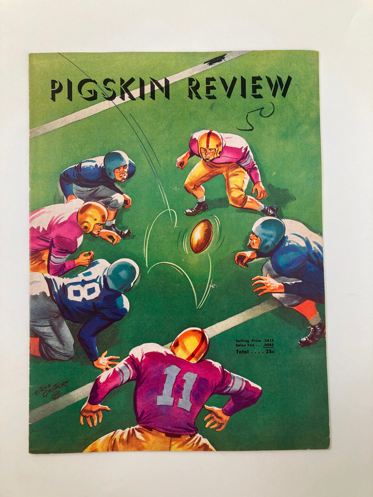 Cover art of the October 14, 1950 NCAA USC Trojans vs California Golden Bears Pigskin Review, featuring colorful illustrated football players in action on the field.