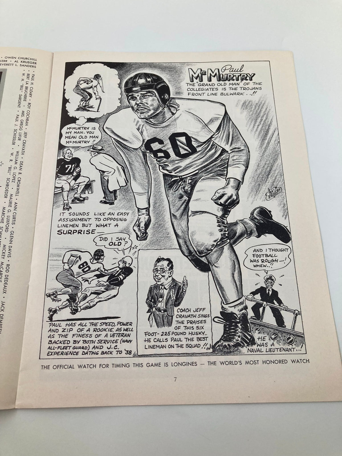 Illustrated page from the October 14 1950 NCAA USC Trojans vs California Golden Bears Pigskin Review depicting player Paul M. Murphy, showcasing the excitement of college football.
