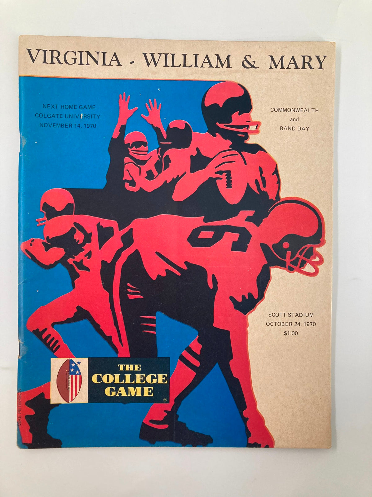 Cover of the October 24 1970 The College Football Game Virginia-William & Mary Program featuring football players in action and the event details.