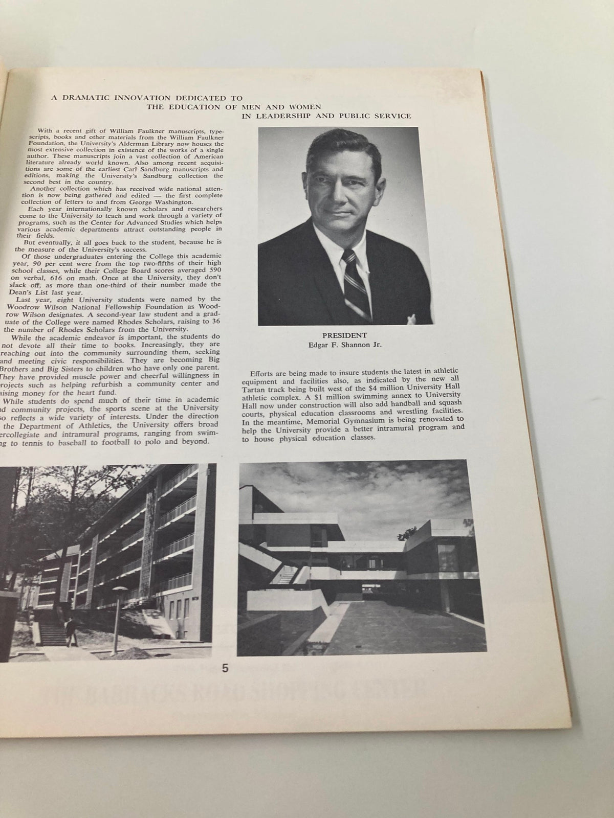 Virginia Military Institute College Football Program from October 10, 1970, showcasing the president's message and educational commitment to leadership.