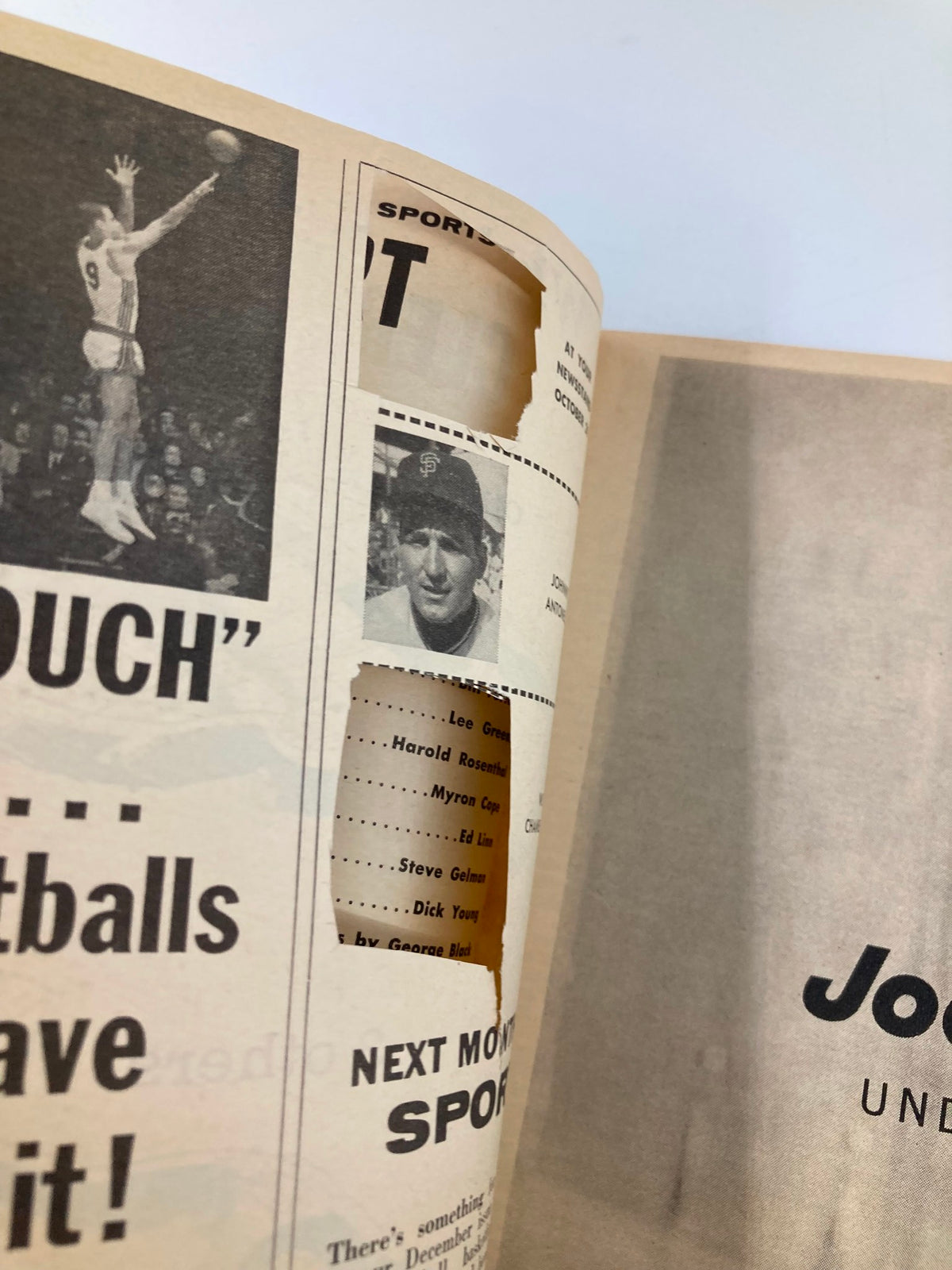 Interior page of VTG Sport Magazine November 1959, displaying a cutout section and showcasing sports-related content and images.