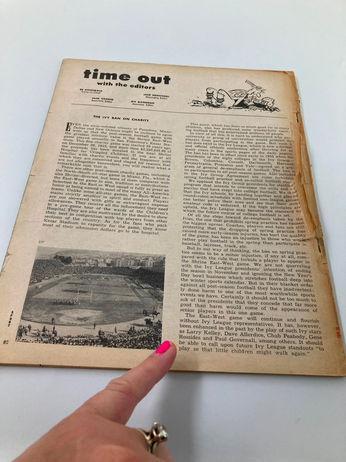 Page of VTG Sport Magazine January 1956 featuring the article 'Doak Walker: The Little Guy Who Fooled The Pros', showcasing historical sports content and commentary.