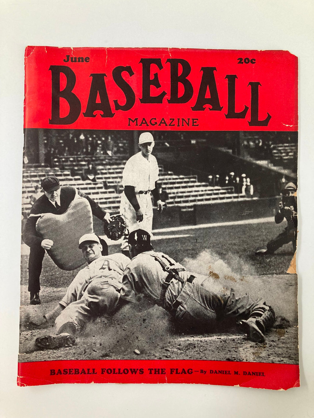 VTG Baseball Magazine June 1941 cover showcasing baseball players in action, featuring bold red graphics and historical imagery.