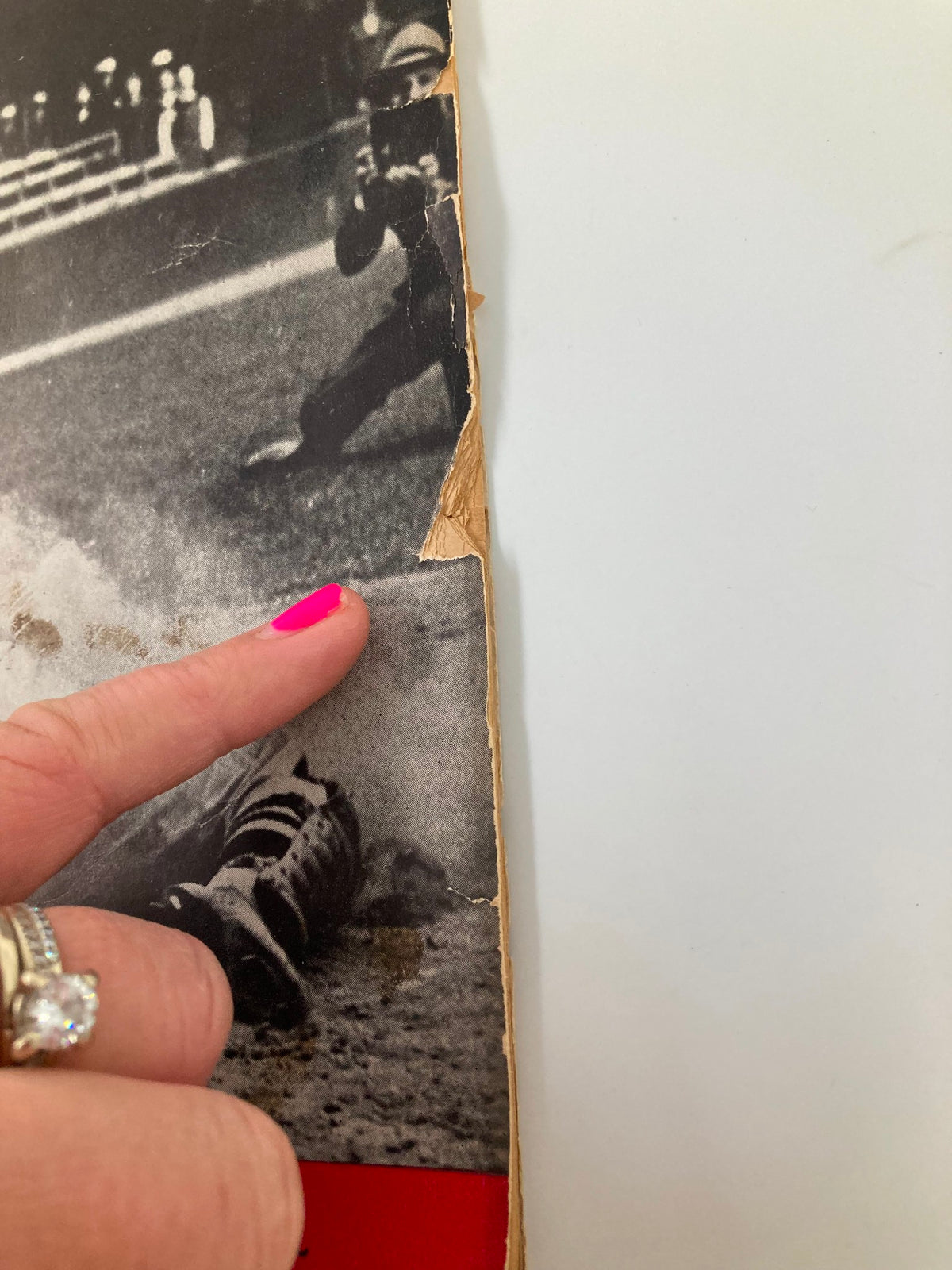 Close-up of the edge of the VTG Baseball Magazine June 1941 showing wear and condition details.