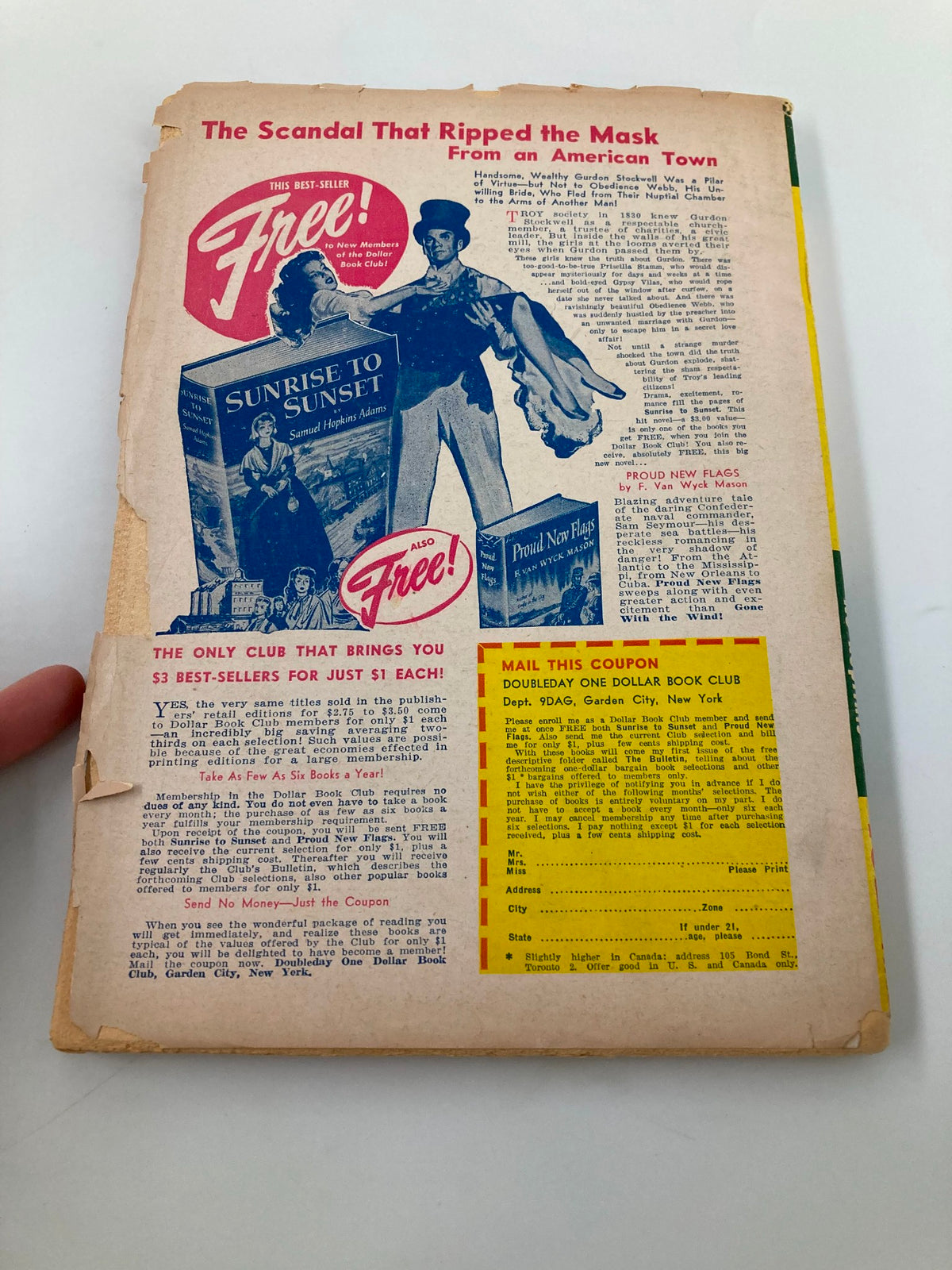 Back cover of the September 1951 'Super Sports' magazine, featuring an advertisement for a book club and showcasing the magazine's overall design.