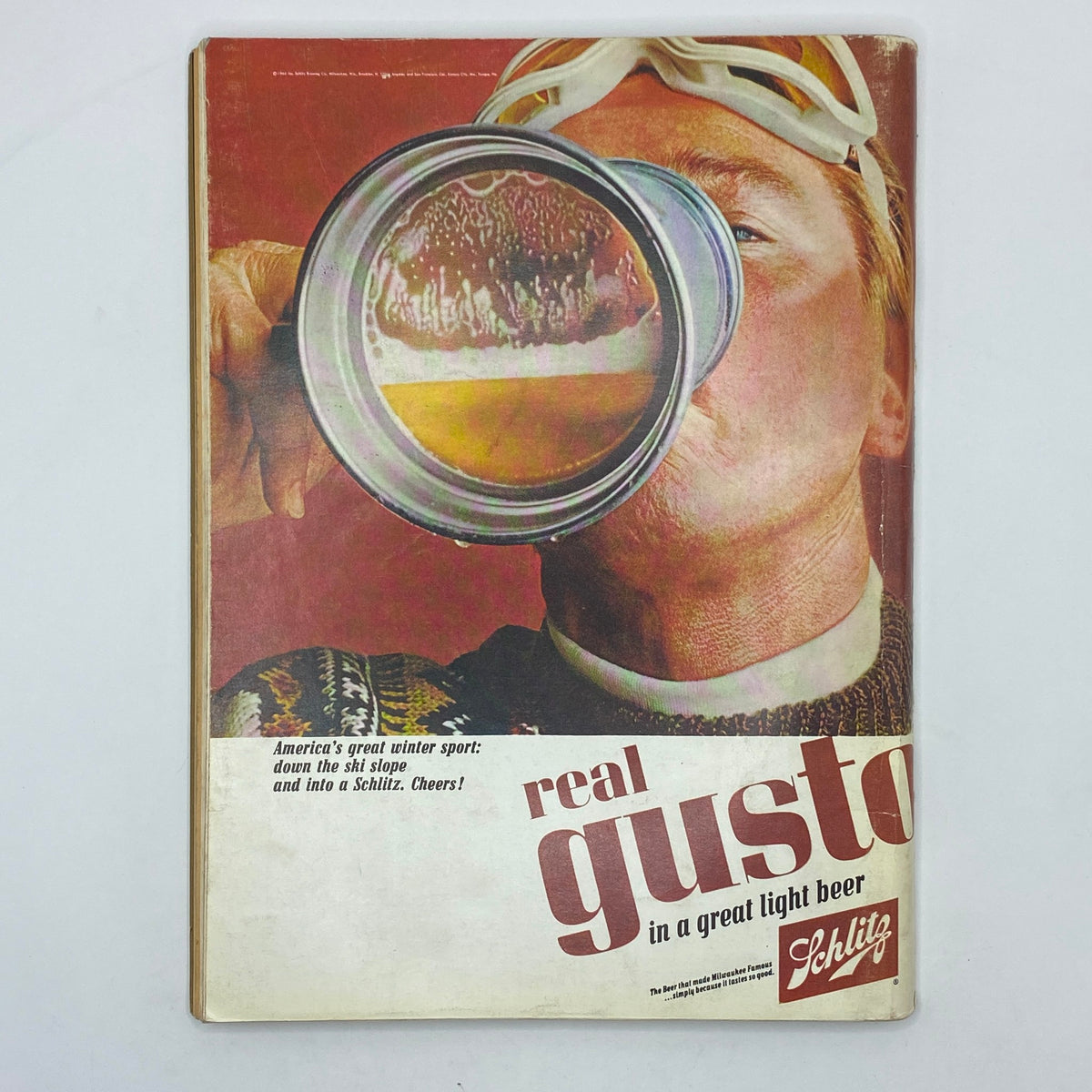 Cover image of the vintage Playboy Magazine January 1966 by My Store, showcasing an advertisement for Schlitz beer with a skier and a beer can.