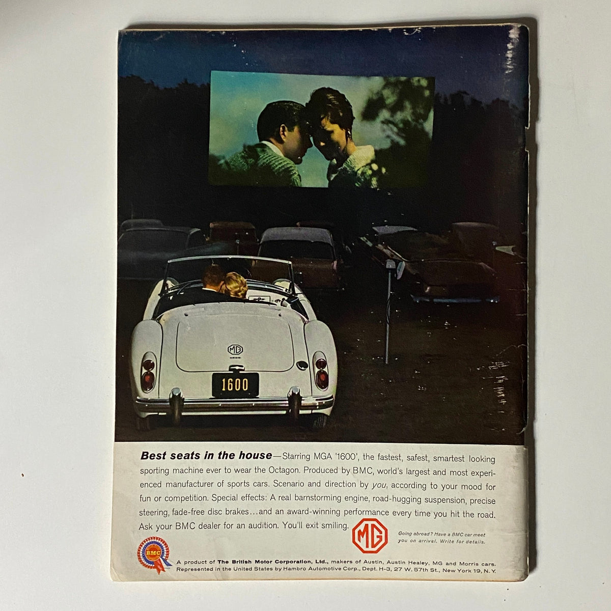 Back cover of the VTG Playboy Magazine January 1961, displaying a classic drive-in movie scene with a couple in a car, capturing a nostalgic moment from the era.
