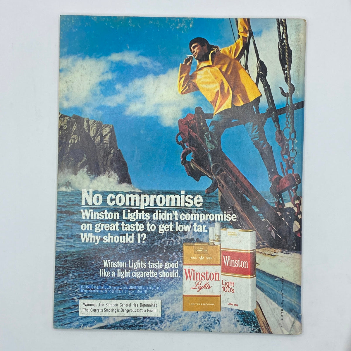 Back cover of VTG Omni Magazine August 1980, showcasing a vintage advertisement for Winston Lights cigarettes.