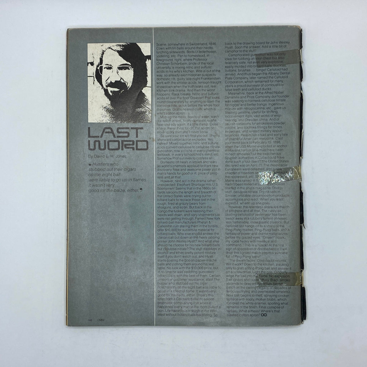 Last Word section of VTG Omni Magazine April 1981 with a photo and article by David E.H. Jones, reflecting on cultural themes.