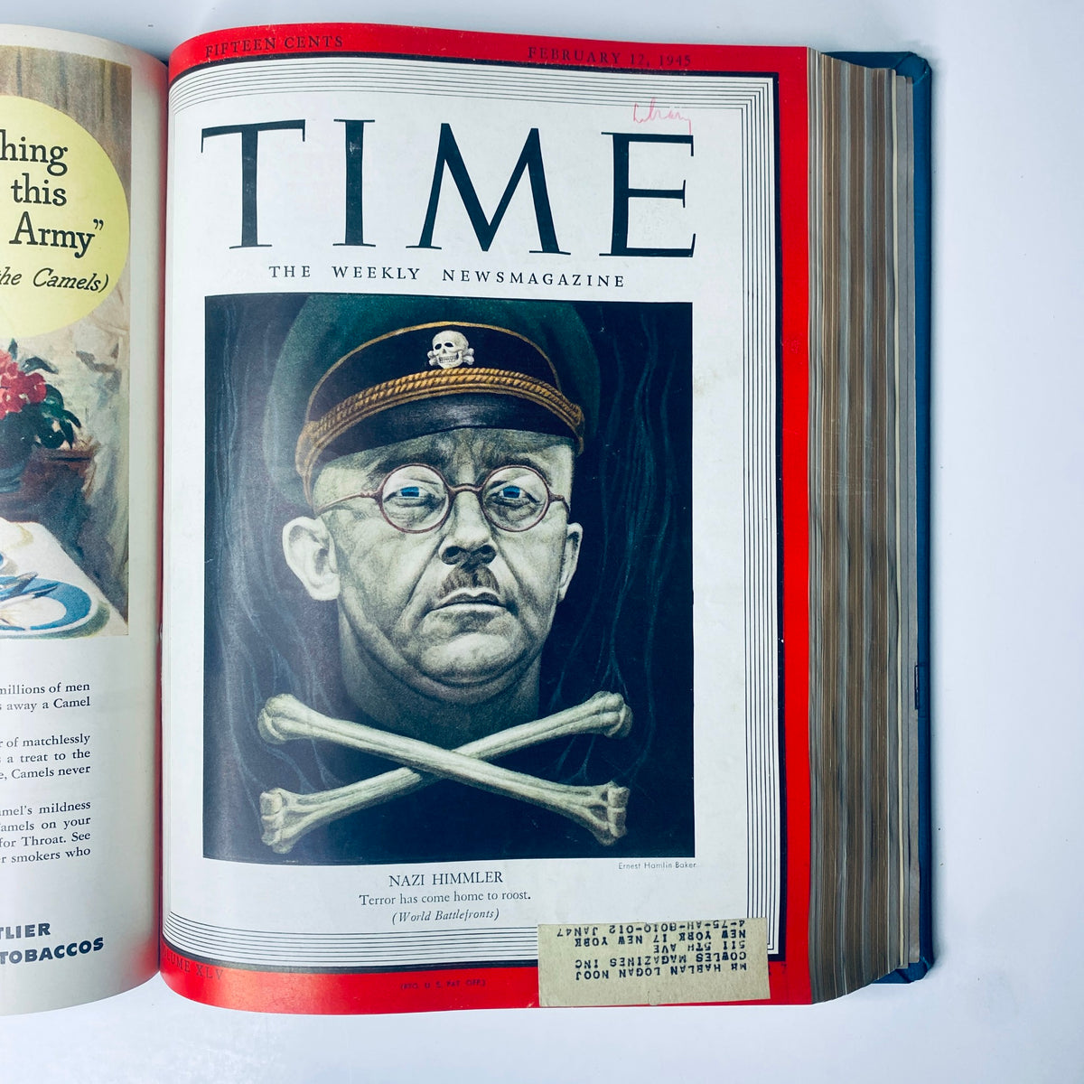 Cover of Time Magazine from February 12, 1945, featuring Heinrich Himmler, focusing on Nazi leadership during World War II. Time Magazine Library Bound January 1, 1945 - March 26, 1945 Arabia's Ibn Saud.