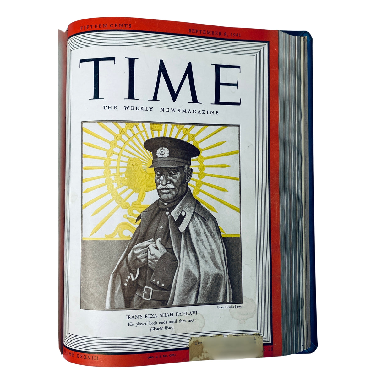 Cover of Time Magazine, September 8, 1941, featuring Iran's Reza Shah Pahlavi, outlining his role in World War II with a colorful illustration and historical caption.