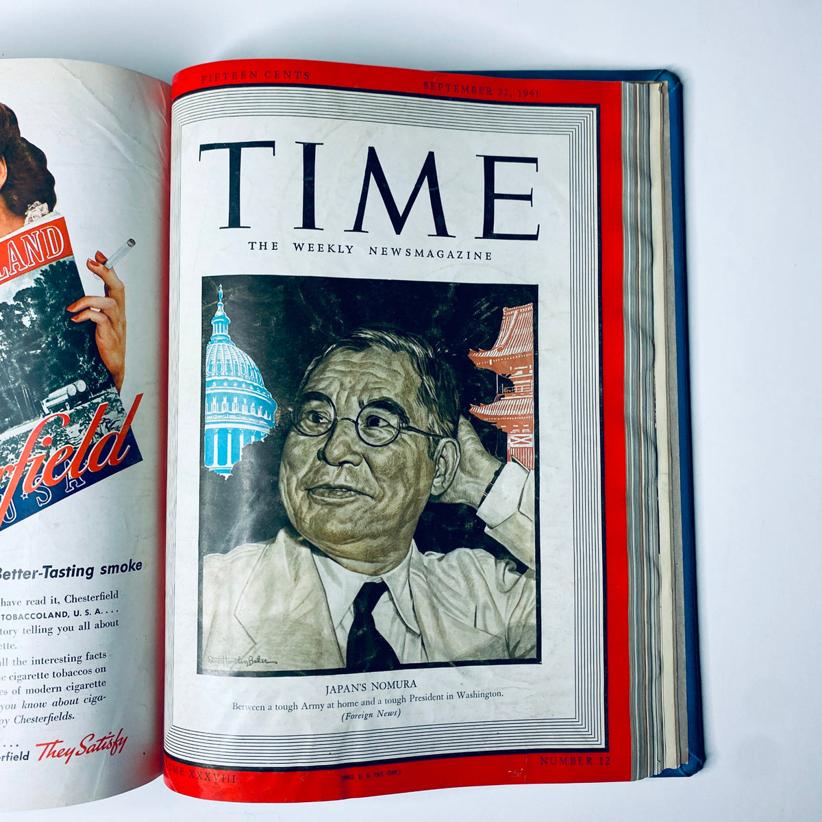 Cover of Time Magazine dated September 22, 1941, featuring a portrait of Japan's ambassador, Kichisaburō Nomura, with a backdrop of the U.S. Capitol, part of the Time Magazine Library Bound collection covering July 7 to September 29, 1941.