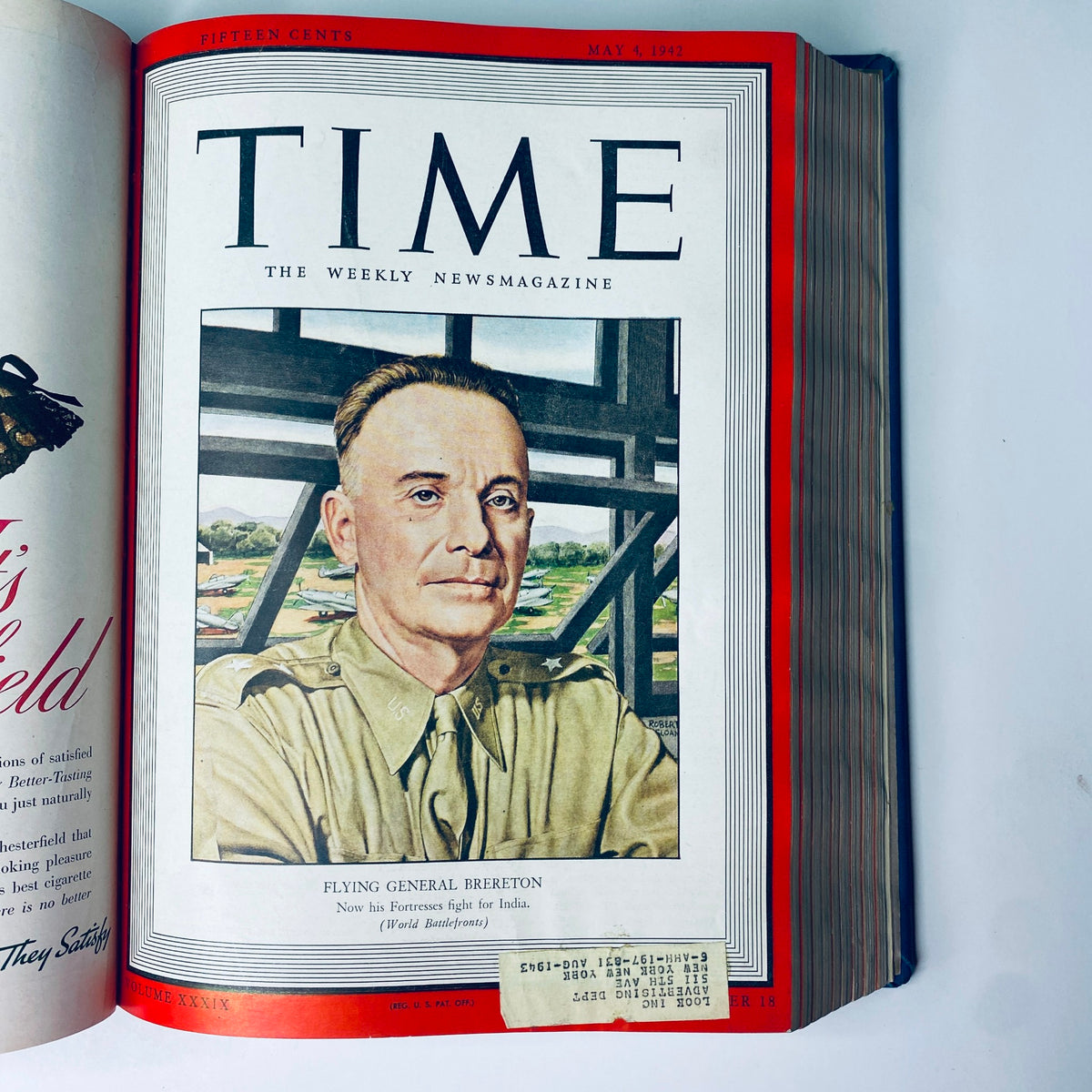 Time Magazine Library Bound Weekly April 6, 1942 - June 29, 1942 cover highlighting Flying General Lewis H. Brereton, focusing on military leadership during World War II.
