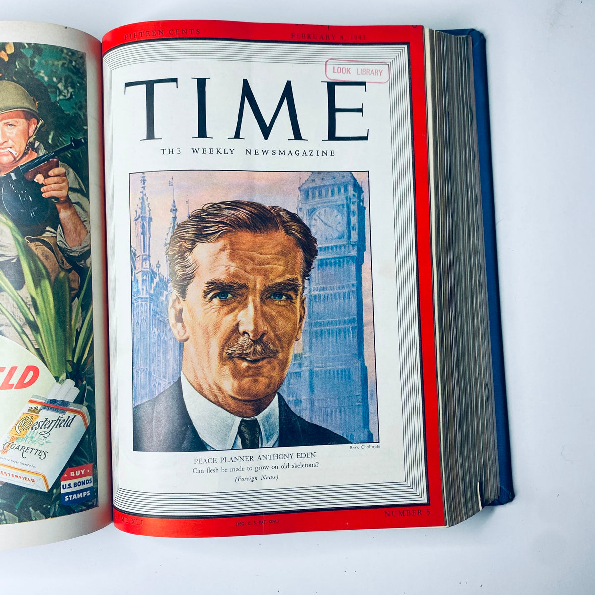 Cover of Time Magazine Library Bound Weekly, February 8, 1943, featuring Anthony Eden, a prominent peace planner during World War II.