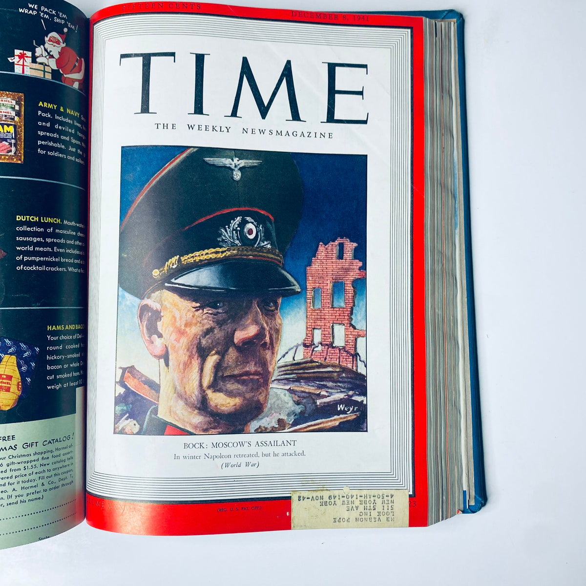Cover of Time Magazine dated December 8, 1941 featuring Field Marshal Fedor von Bock, known as Moscow's Assailant during WWII, highlighting the historical context.