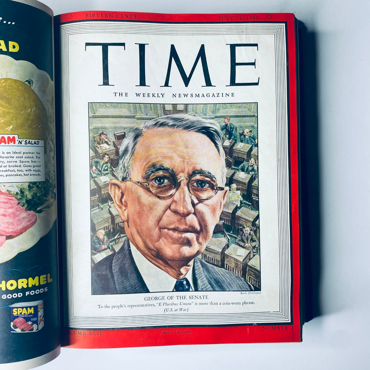 Cover of Time Magazine from July 19, 1943, featuring Senator Walter F. George, illustrating political influence during World War II.