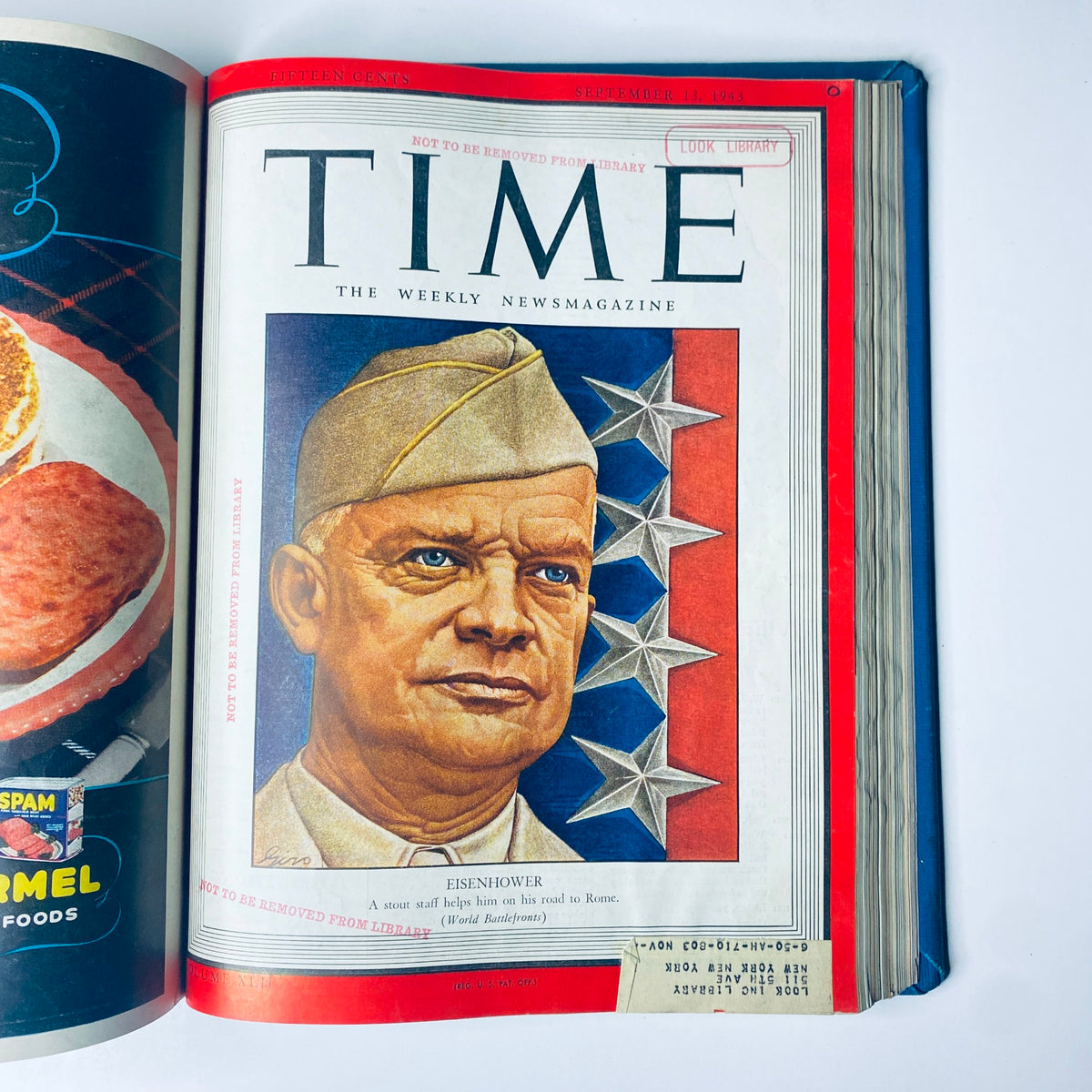 Cover of Time Magazine Library Bound Weekly July 5, 1943 - September 27, 1943 featuring General Dwight D. Eisenhower, noted for his role in World War II and leadership in military campaigns.