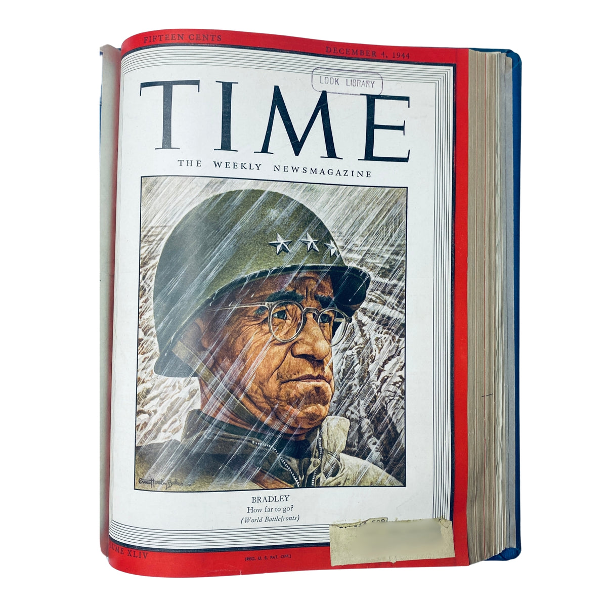 Cover of Time Magazine Library Bound Weekly, December 4, 1944, featuring General Omar Bradley. The magazine discusses military strategies during World War II.