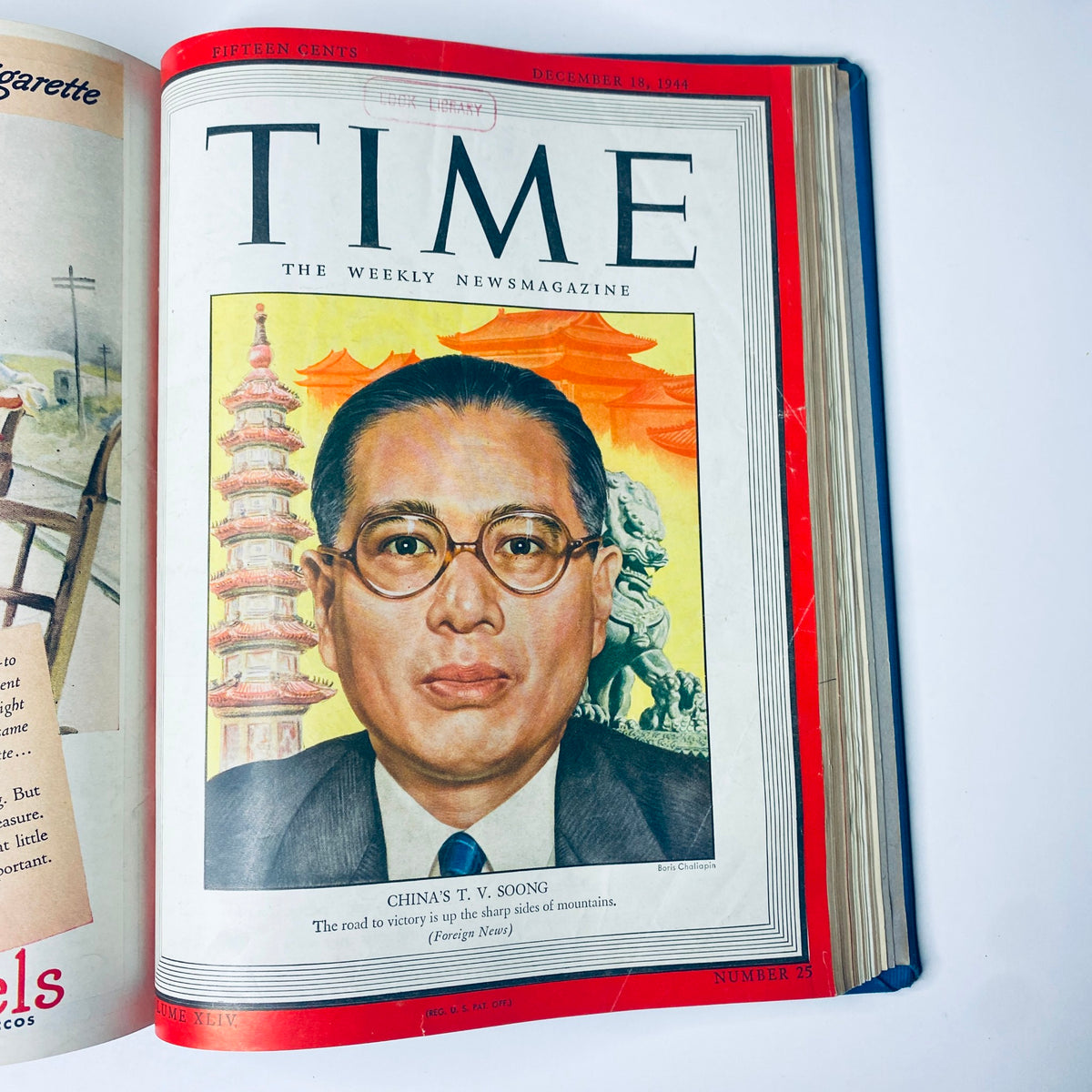 Cover of Time Magazine Library Bound Weekly October 2 to December 25, 1944 highlighting China's T. V. Soong with a vibrant illustration, emphasizing critical global diplomacy.