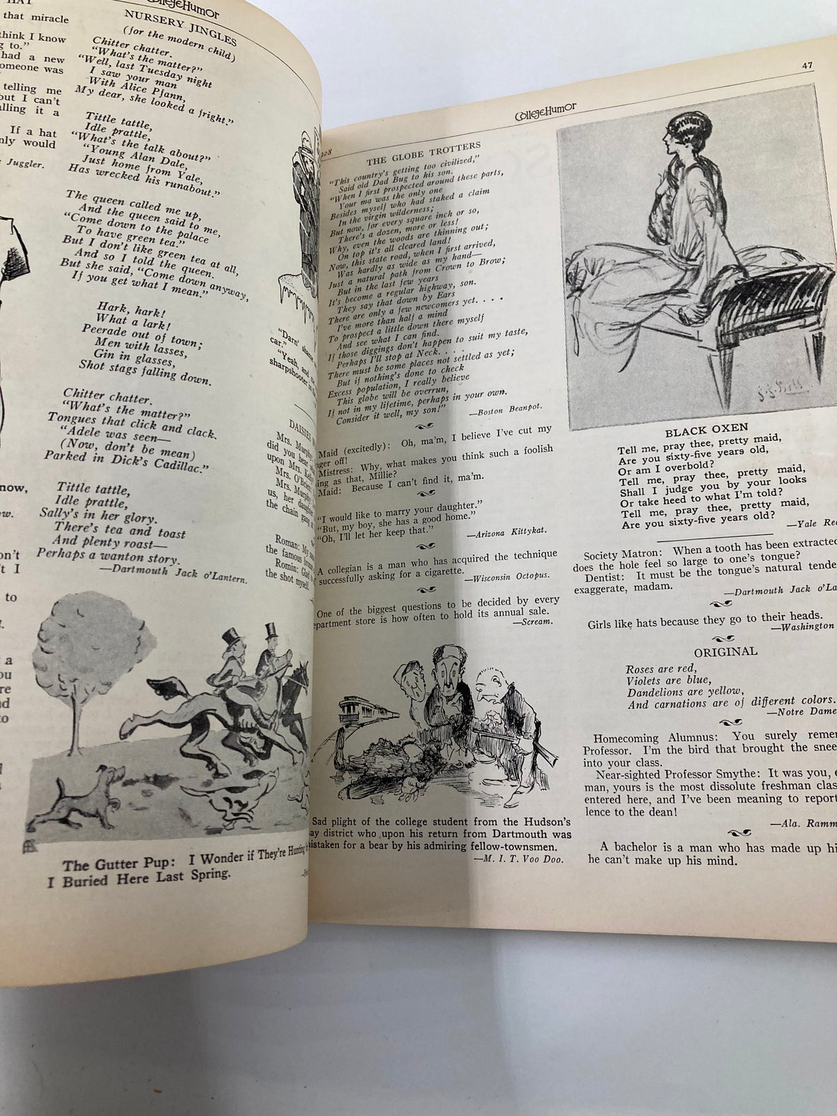 Another inside page of the VTG College Humor Magazine January 1928 depicting a whimsical illustration and playful content from the era.