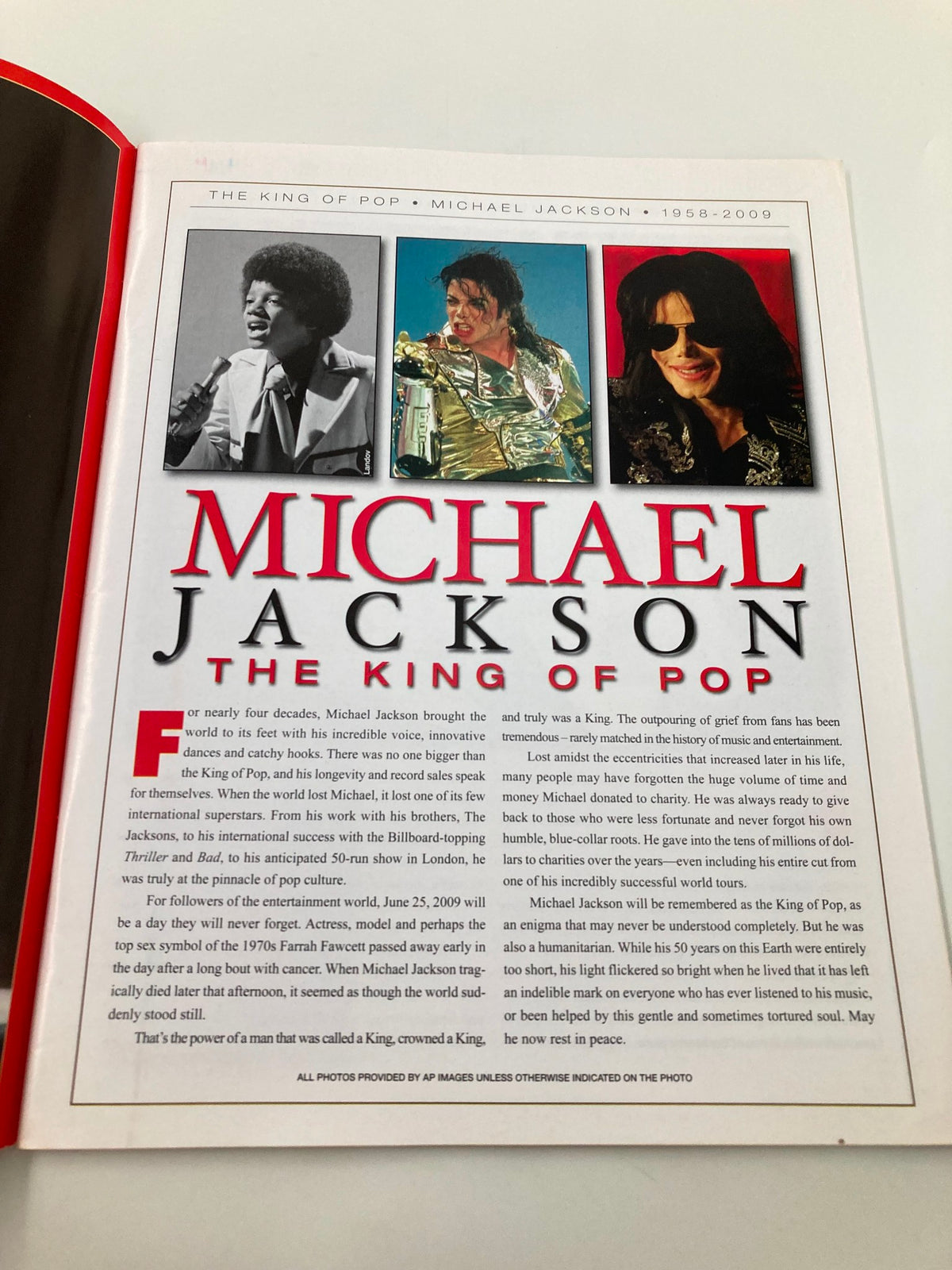The King of Pop Michael Jackson 1958-2009 Collector's Photo Gallery #07 displaying a collage of Michael Jackson's images through different stages of his career, reflecting his evolution as an artist.