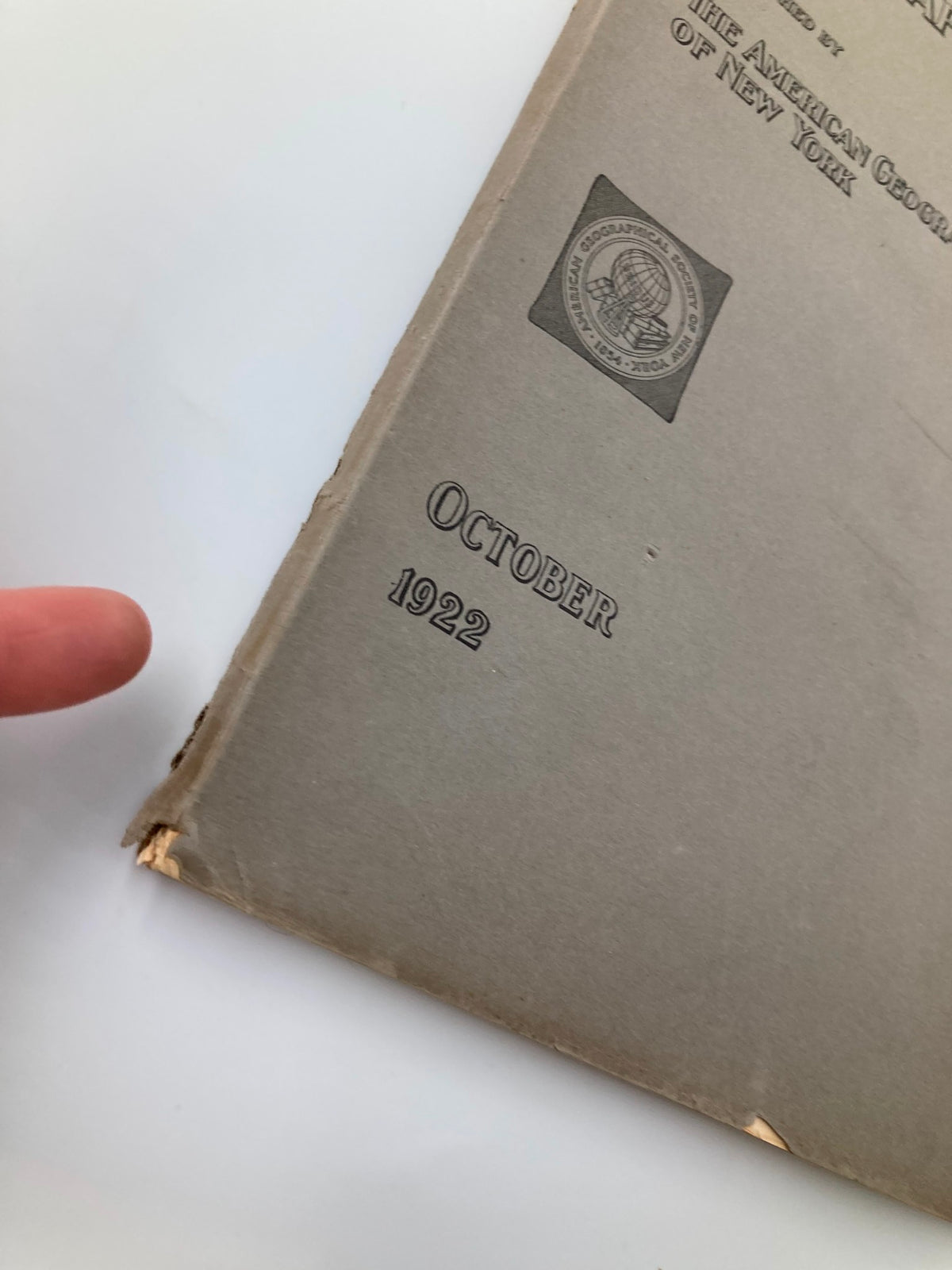 Close-up of the publication date, October 1922, on the cover of The Geographical Review by The American Geographical Society of New York.