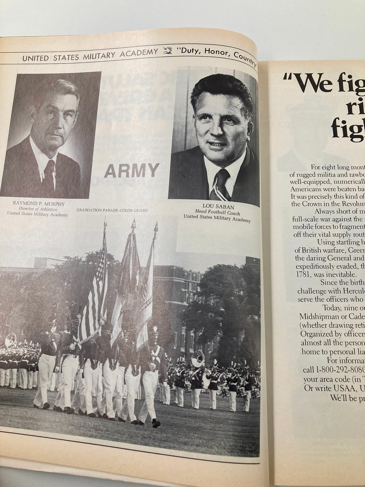 Army leadership portraits alongside a ceremonial flag display in the 1979 Football Army-Navy Annual Official Program.