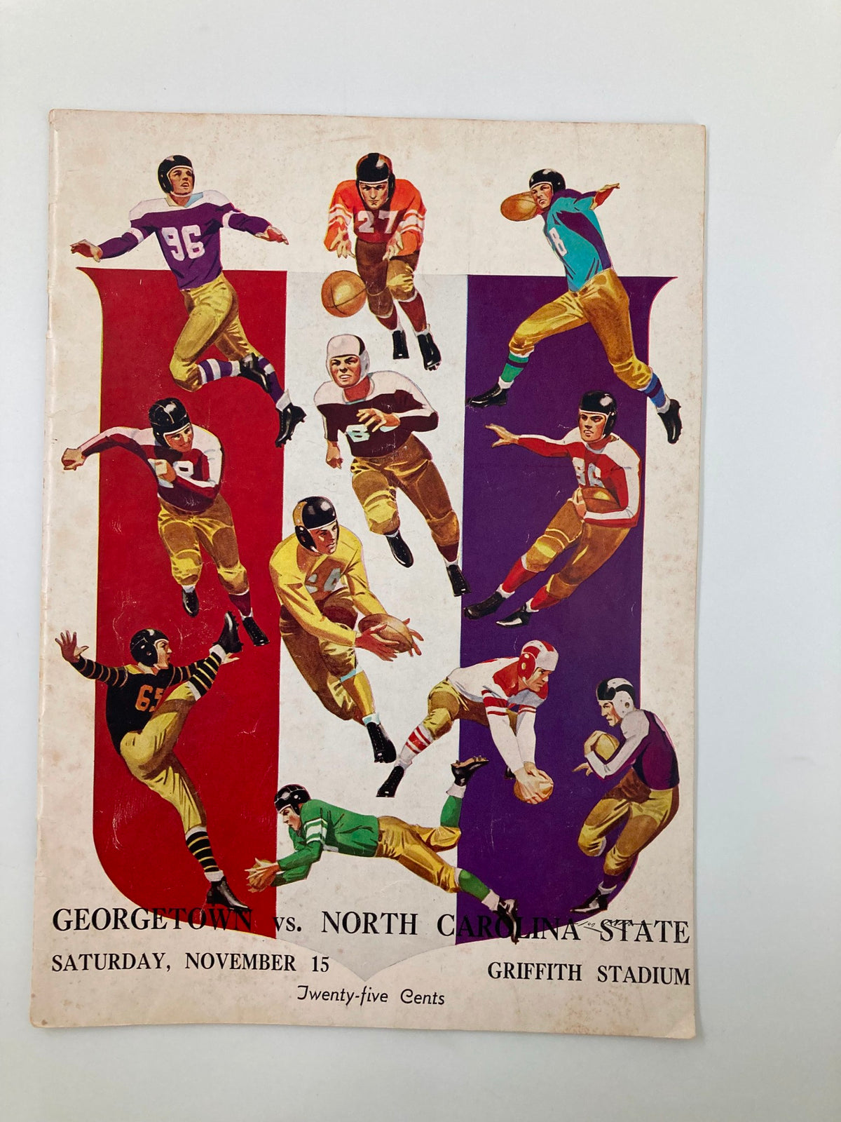 November 15 1941 College Football Georgetown vs North Carolina State Program cover featuring colorful artwork of players in action.
