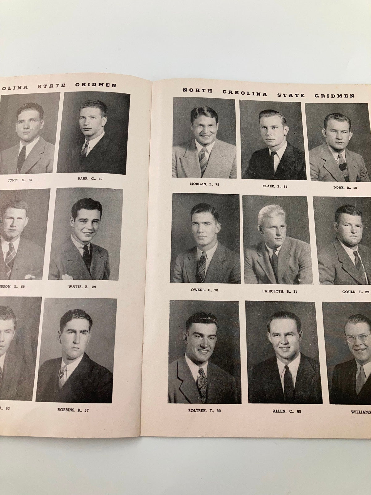 November 15 1941 College Football Georgetown vs North Carolina State Program showcasing individual portraits of North Carolina State football players.